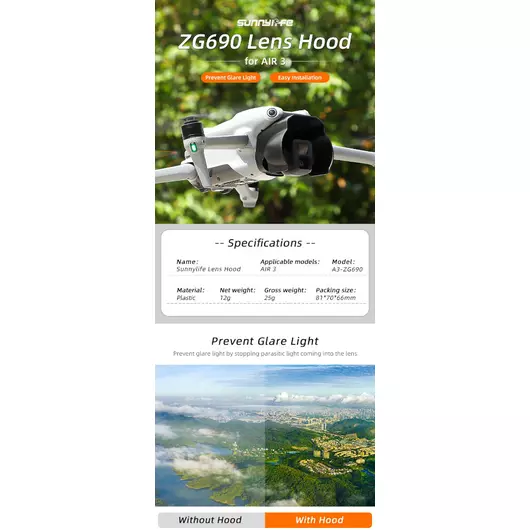 50CAL Gegenlichtblende und Gimbal-Abdeckung für die DJI Air 3-Drohne