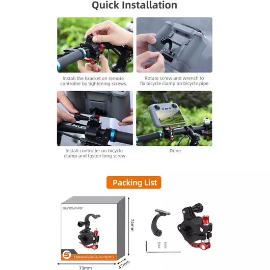 50CAL Fahrradhalterung für DJI RC 2 – Halterung für Actionkamera und Fernbedienung für DJI Air 3 und DJI Mini 4 Pro