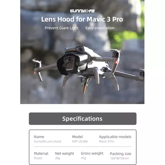50CAL Drohnen-Gegenlichtblende und Gimbal-Schutzabdeckung, Sonnenschutz für DJI Mavic 3 Pro