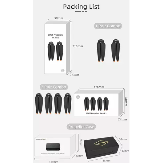 50CAL DJI Air 3 8747F propeller ( 2 pairs) Orange Tip